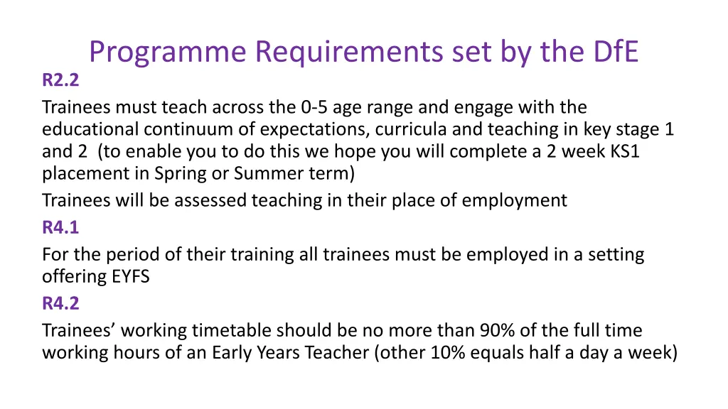 programme requirements set by the dfe