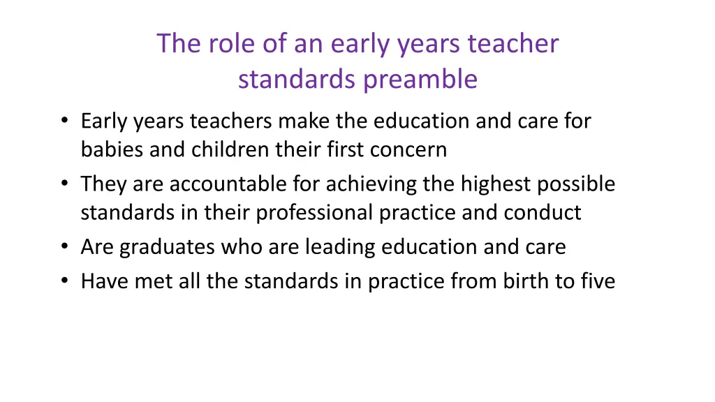 the role of an early years teacher standards