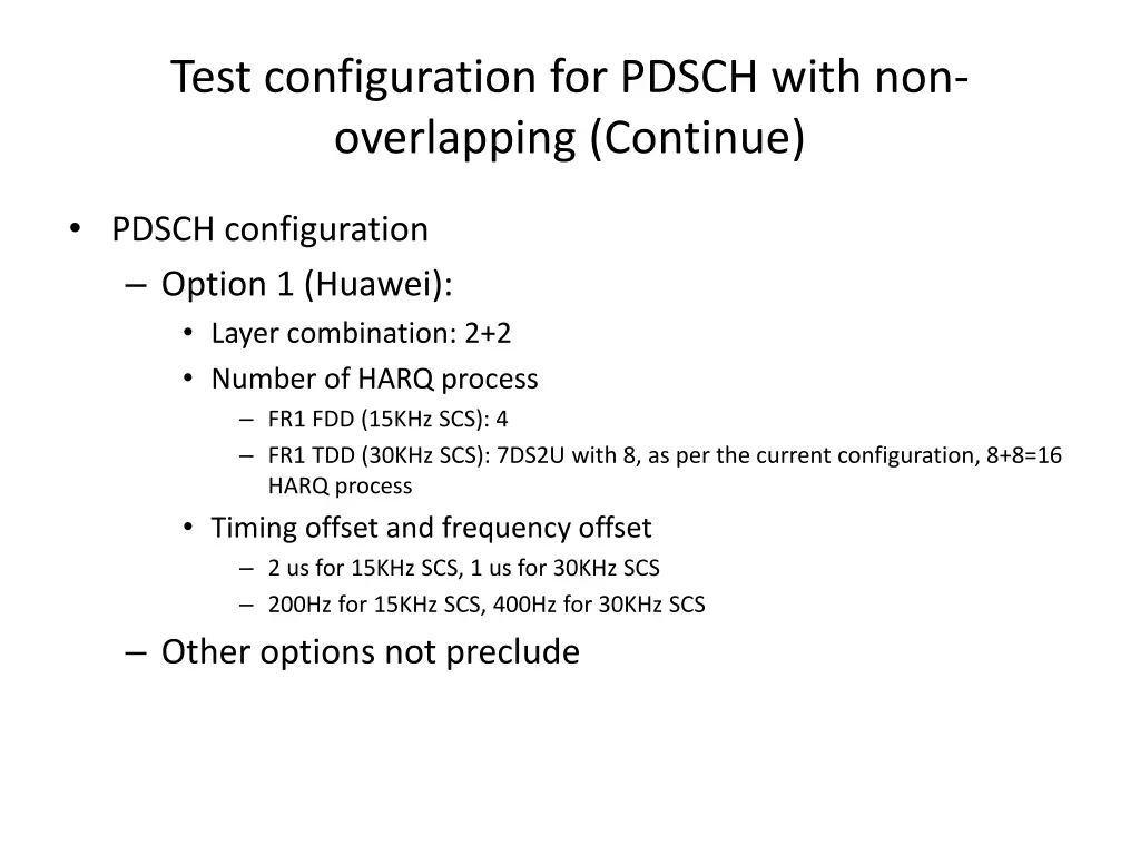 test configuration for pdsch with non overlapping 2