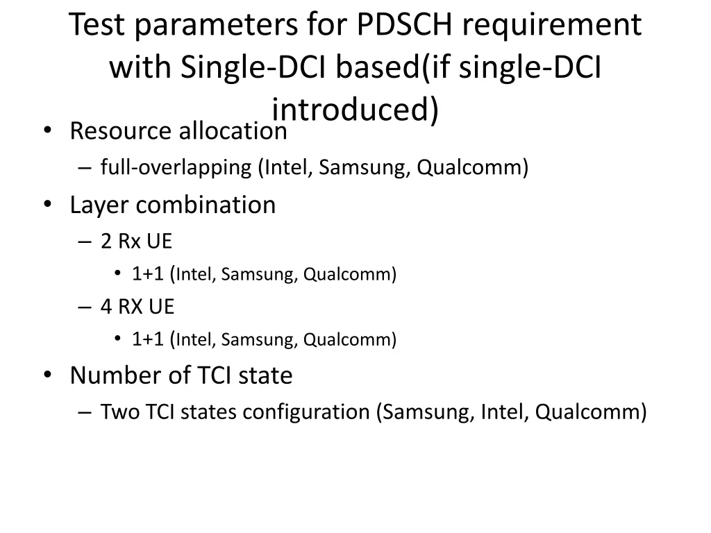 test parameters for pdsch requirement with single