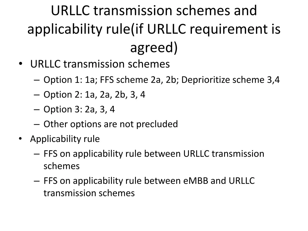 urllc transmission schemes and applicability rule