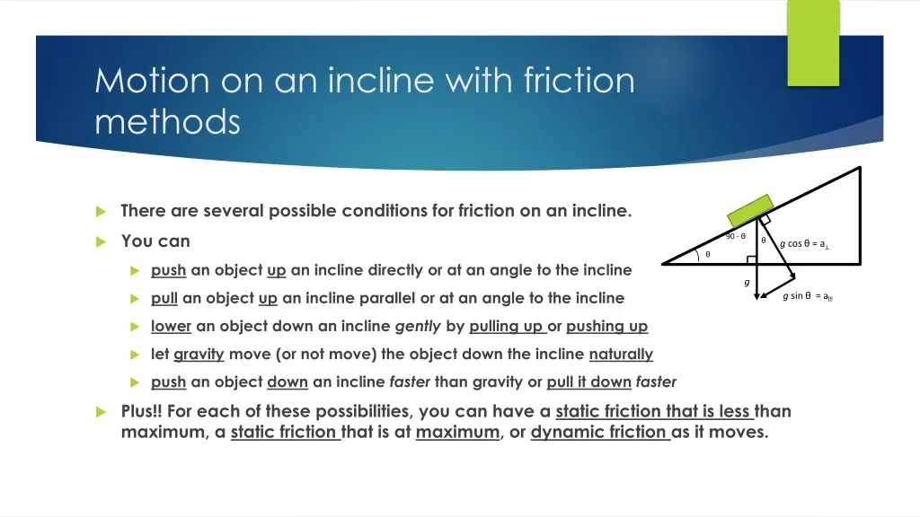 motion on an incline with friction methods