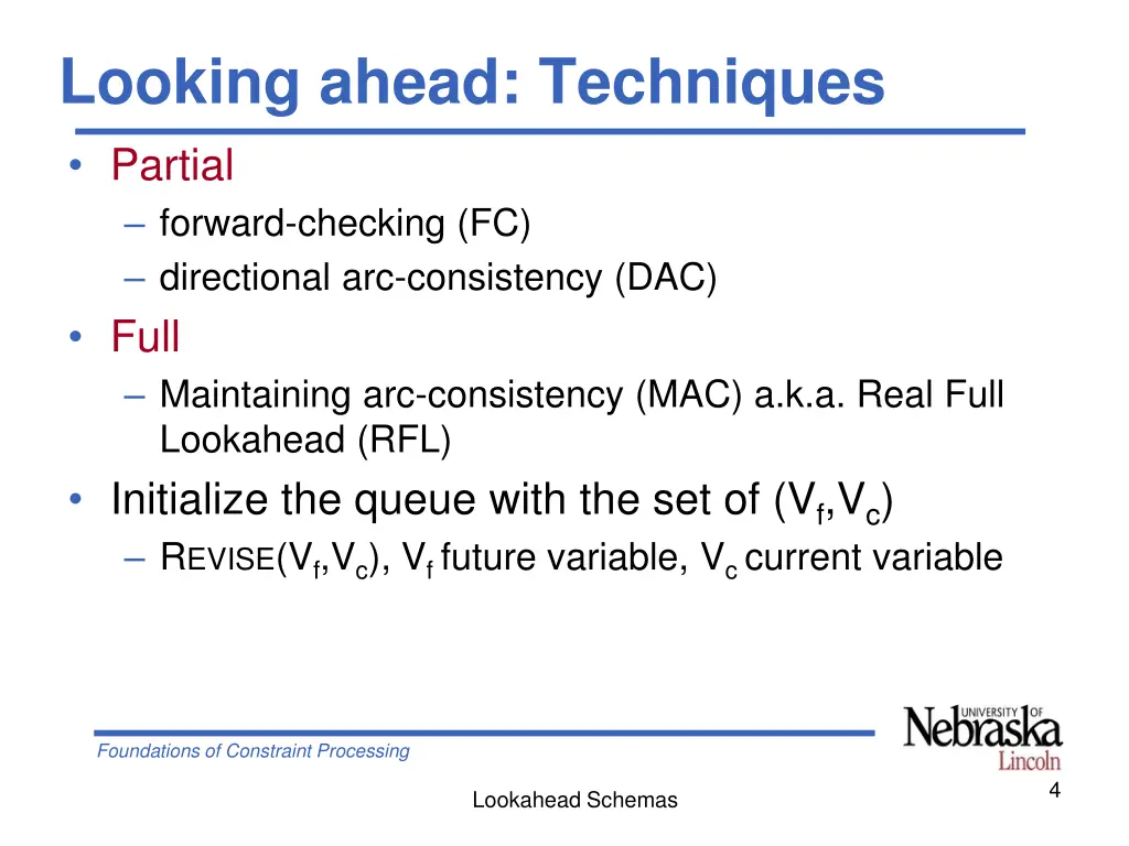 looking ahead techniques partial forward checking