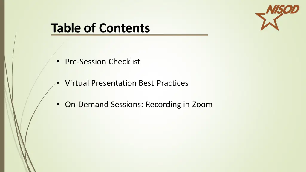 table of contents