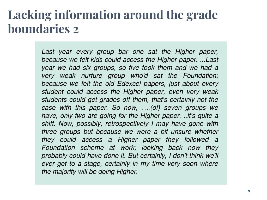 lacking information around the grade boundaries 2