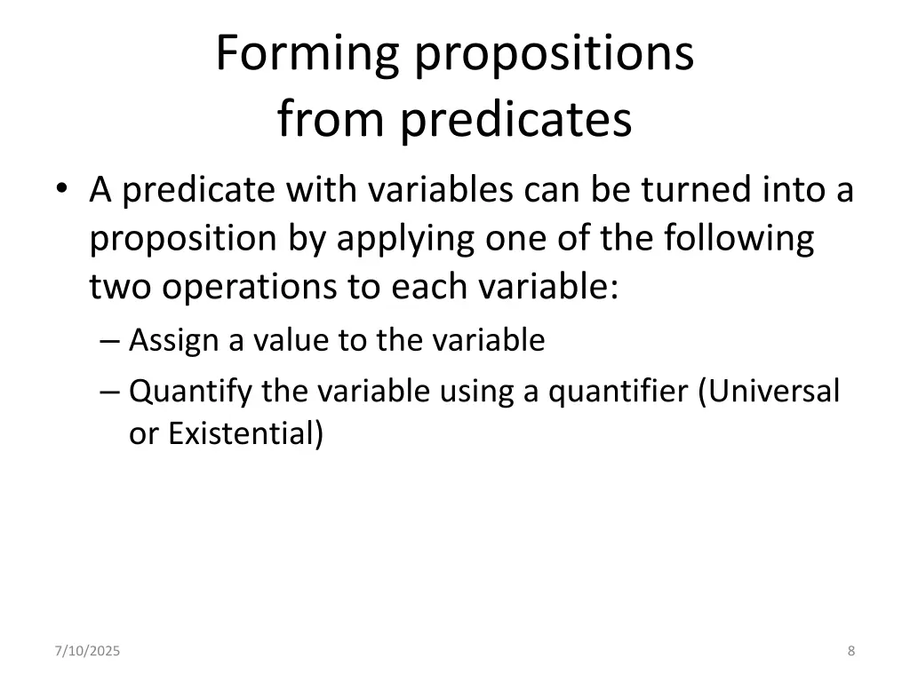 forming propositions from predicates a predicate