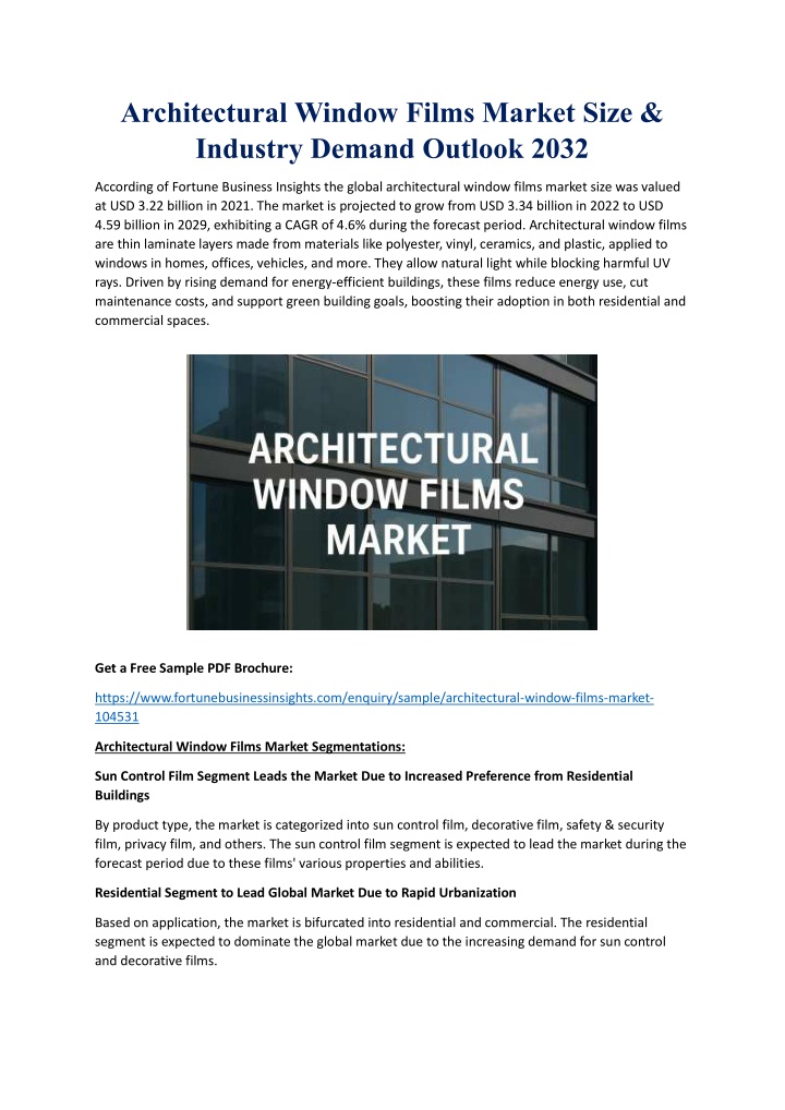 architectural window films market size industry