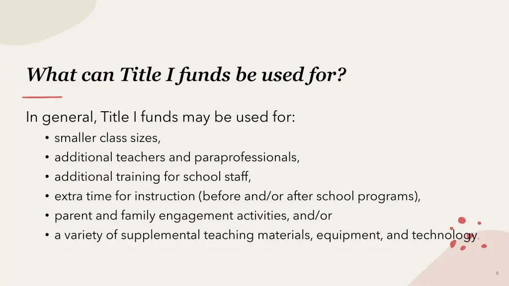 what can title i funds be used for