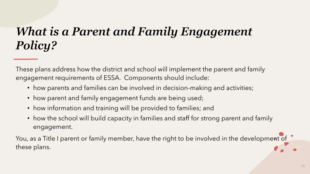 what is a parent and family engagement policy