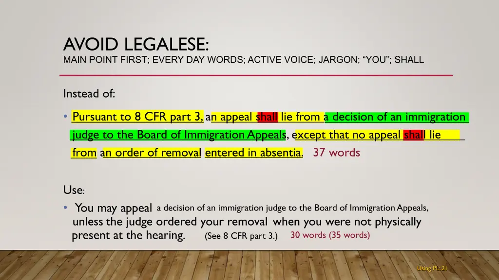 avoid legalese main point first every day words
