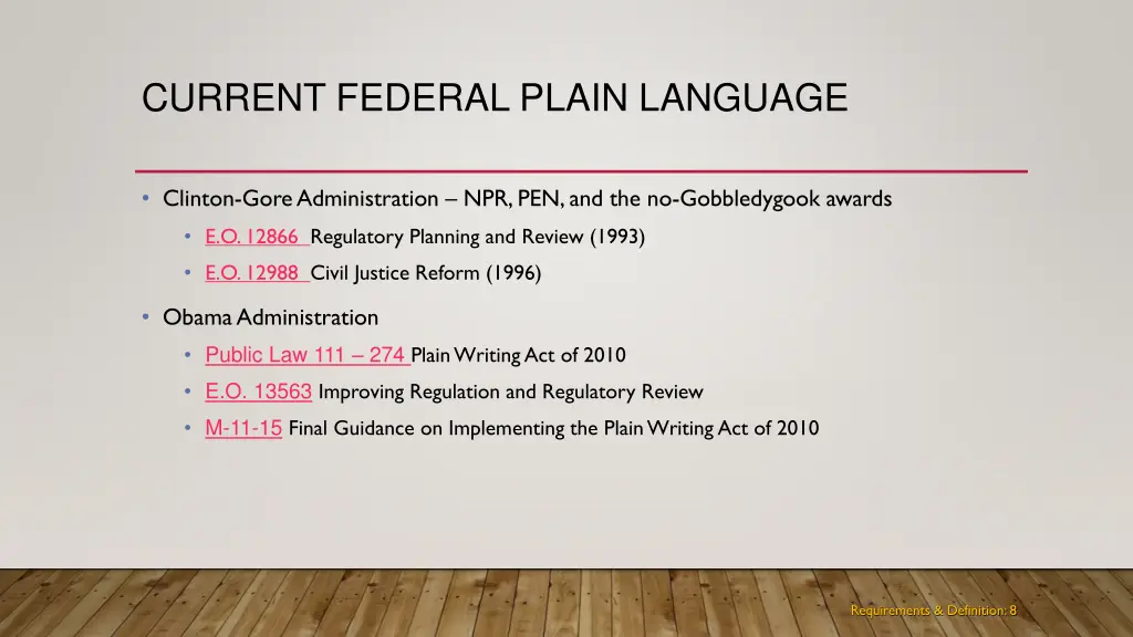 current federal plain language