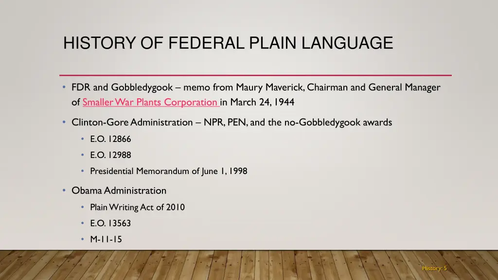 history of federal plain language