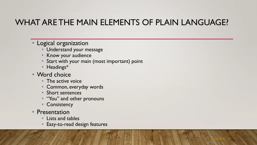 what are the main elements of plain language
