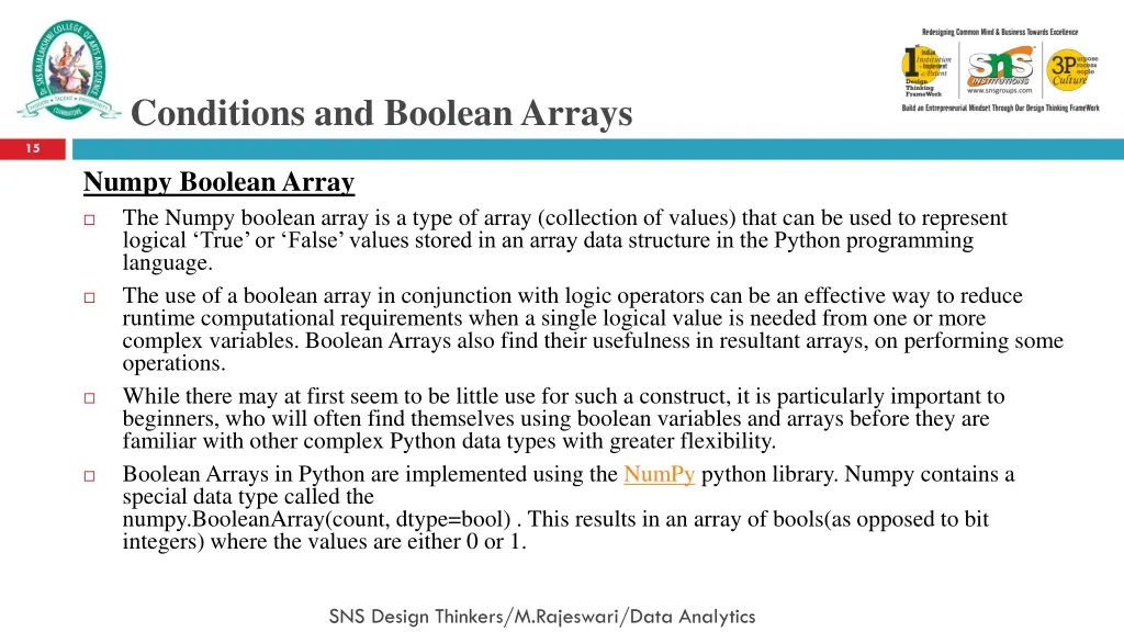 conditions and boolean arrays