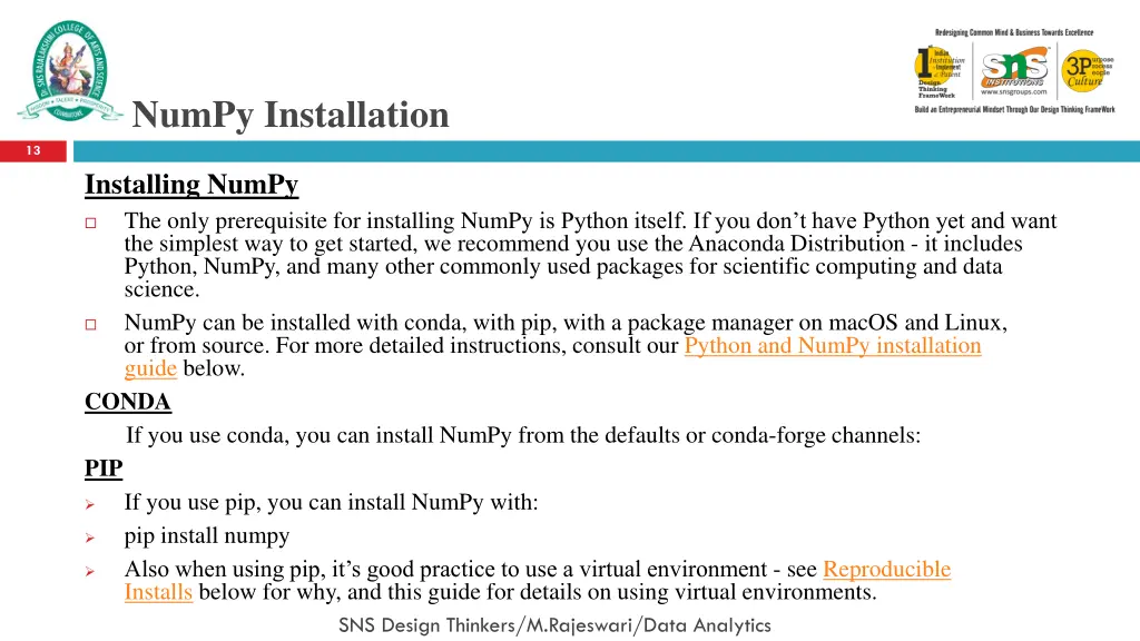 numpy installation