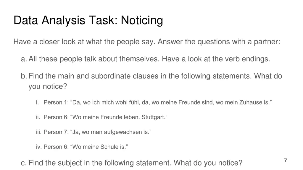 data analysis task noticing