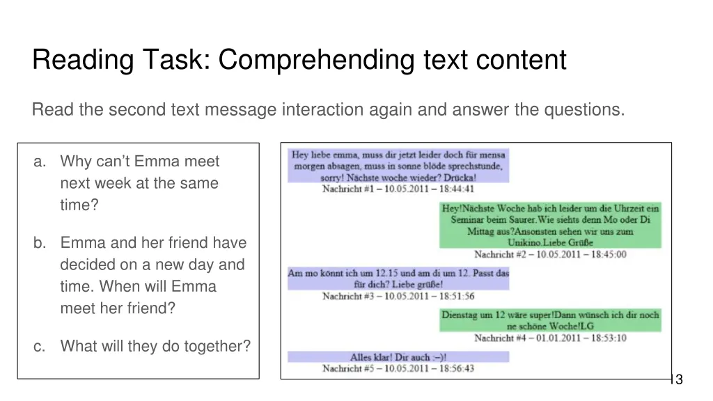 reading task comprehending text content