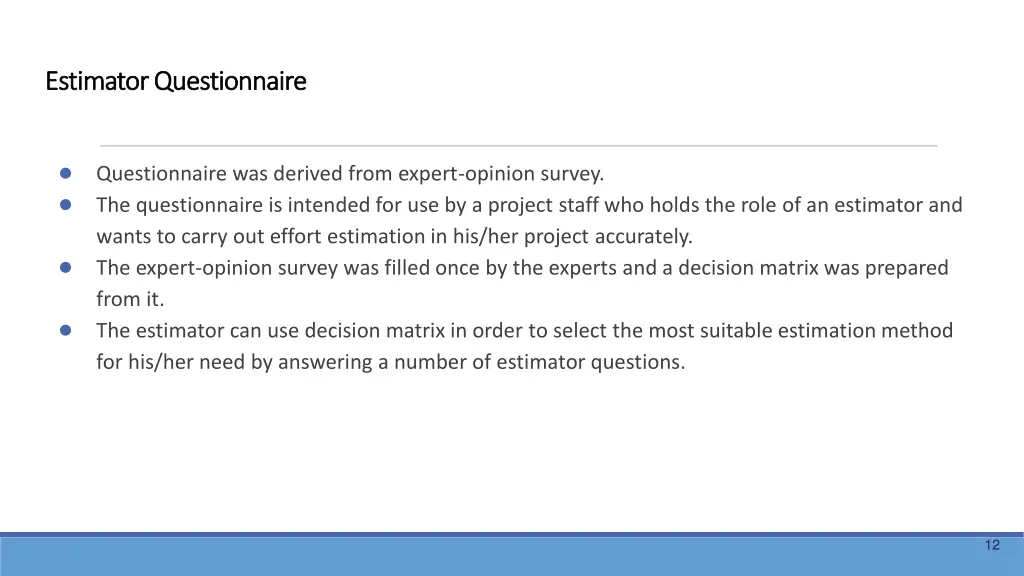 estimator questionnaire estimator questionnaire