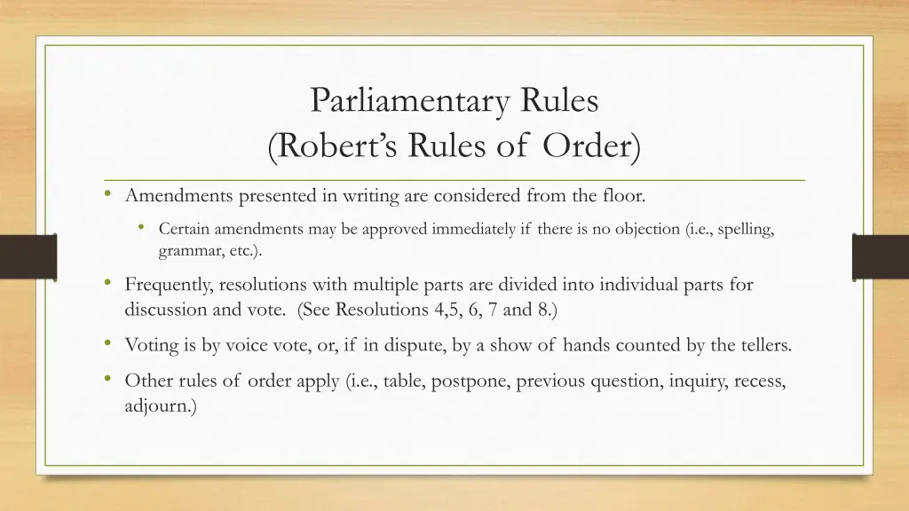 parliamentary rules robert s rules of order