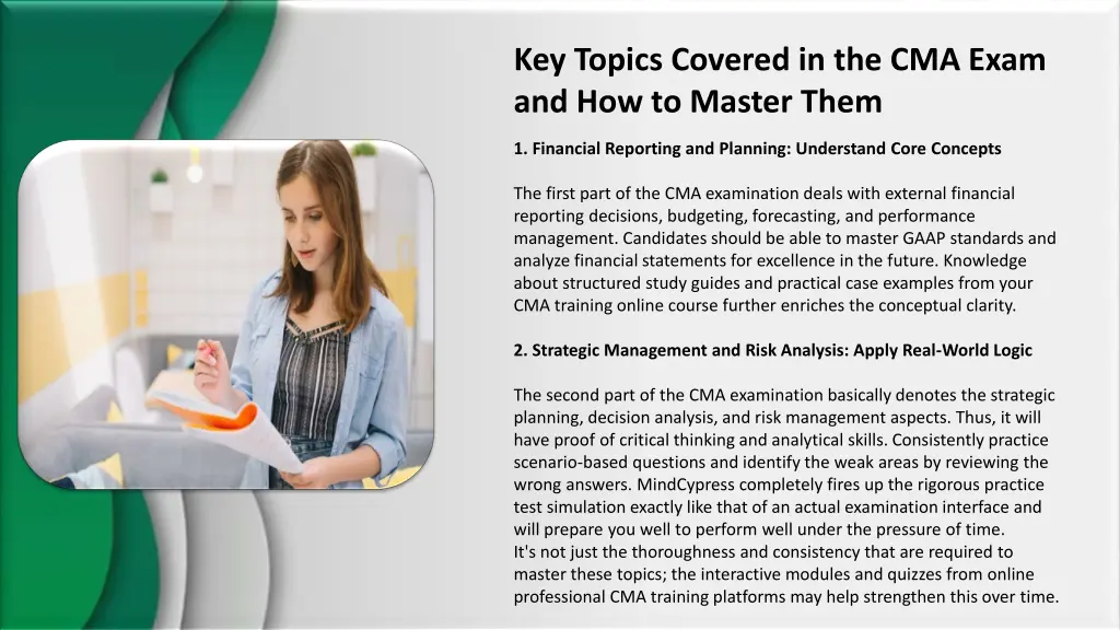key topics covered in the cma exam