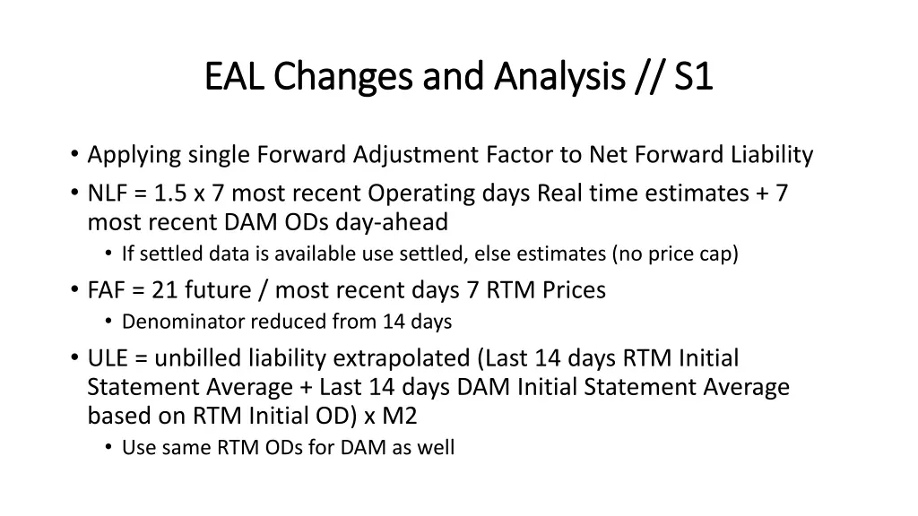 eal changes and analysis s1 eal changes