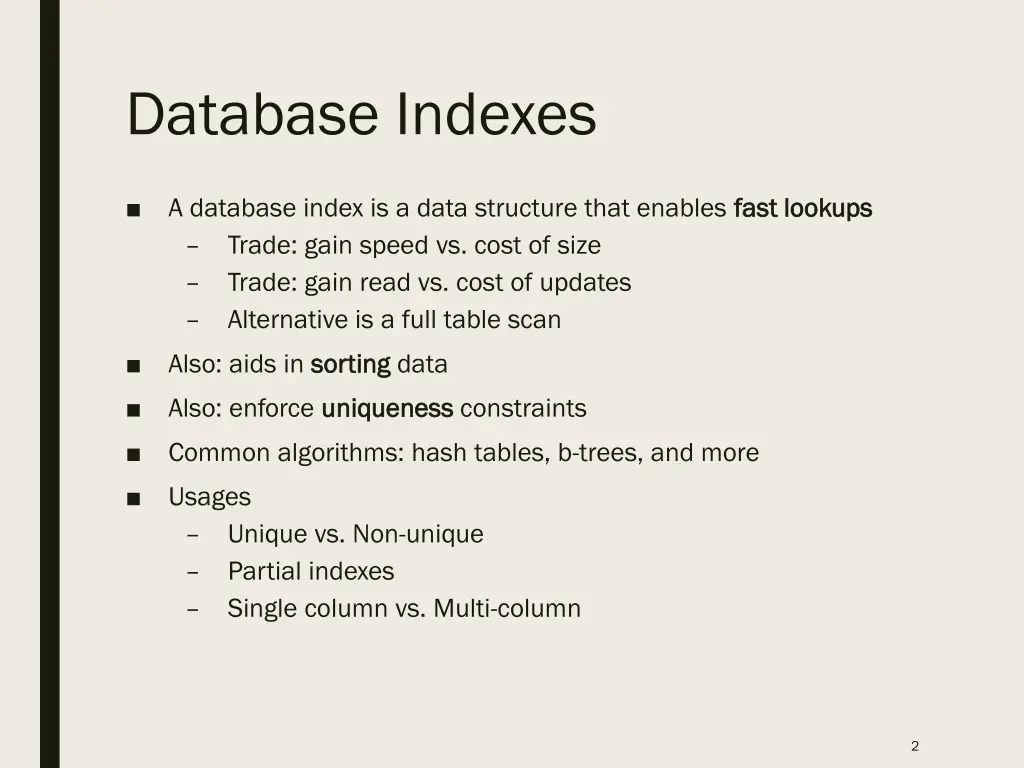 database indexes 1