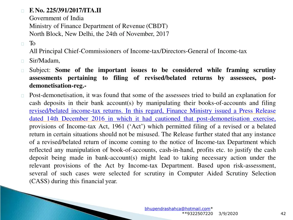 f no 225 391 2017 ita ii government of india
