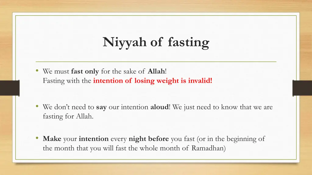 niyyah of fasting