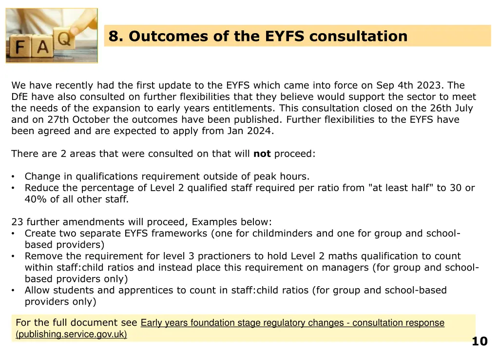 8 outcomes of the eyfs consultation