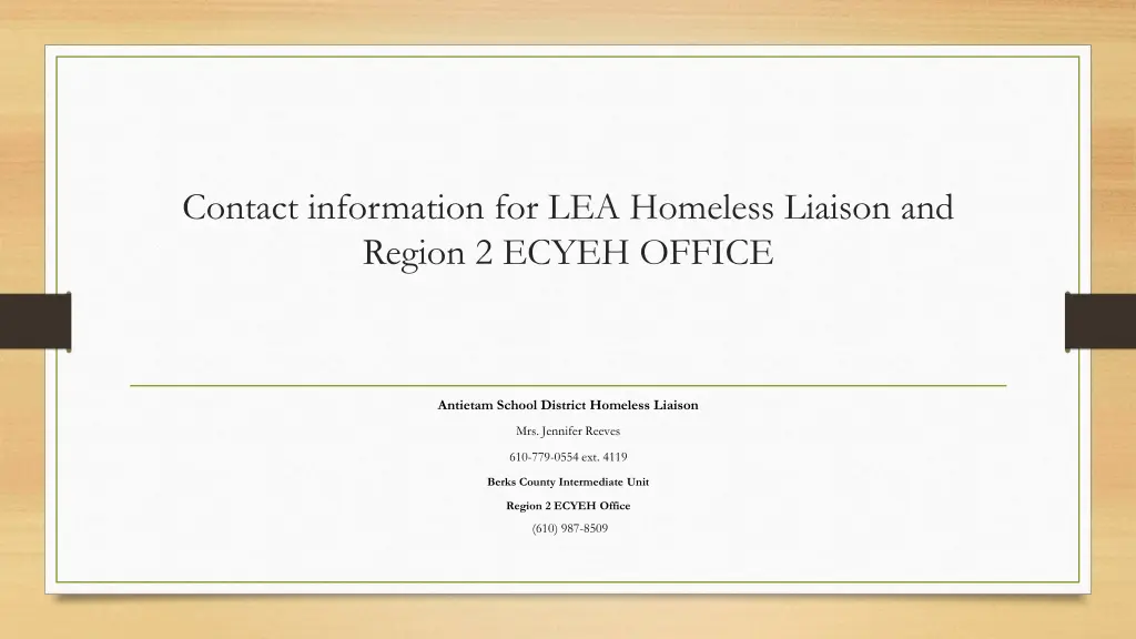contact information for lea homeless liaison