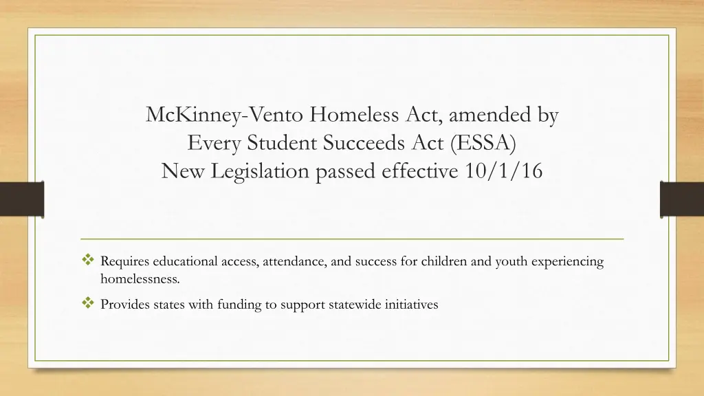 mckinney vento homeless act amended by every