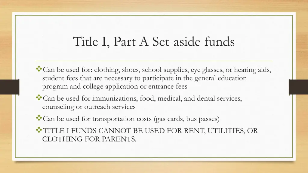 title i part a set aside funds