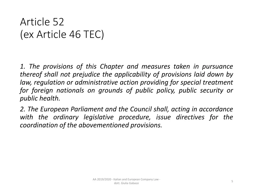 article 52 ex article 46 tec