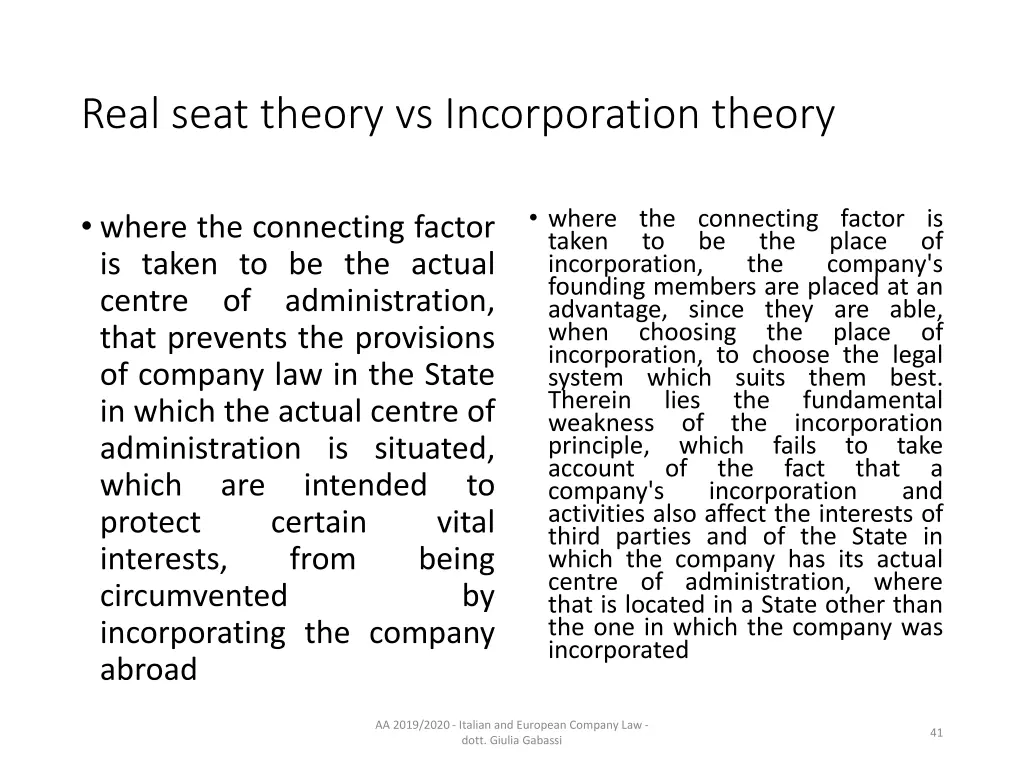 real seat theory vs incorporation theory