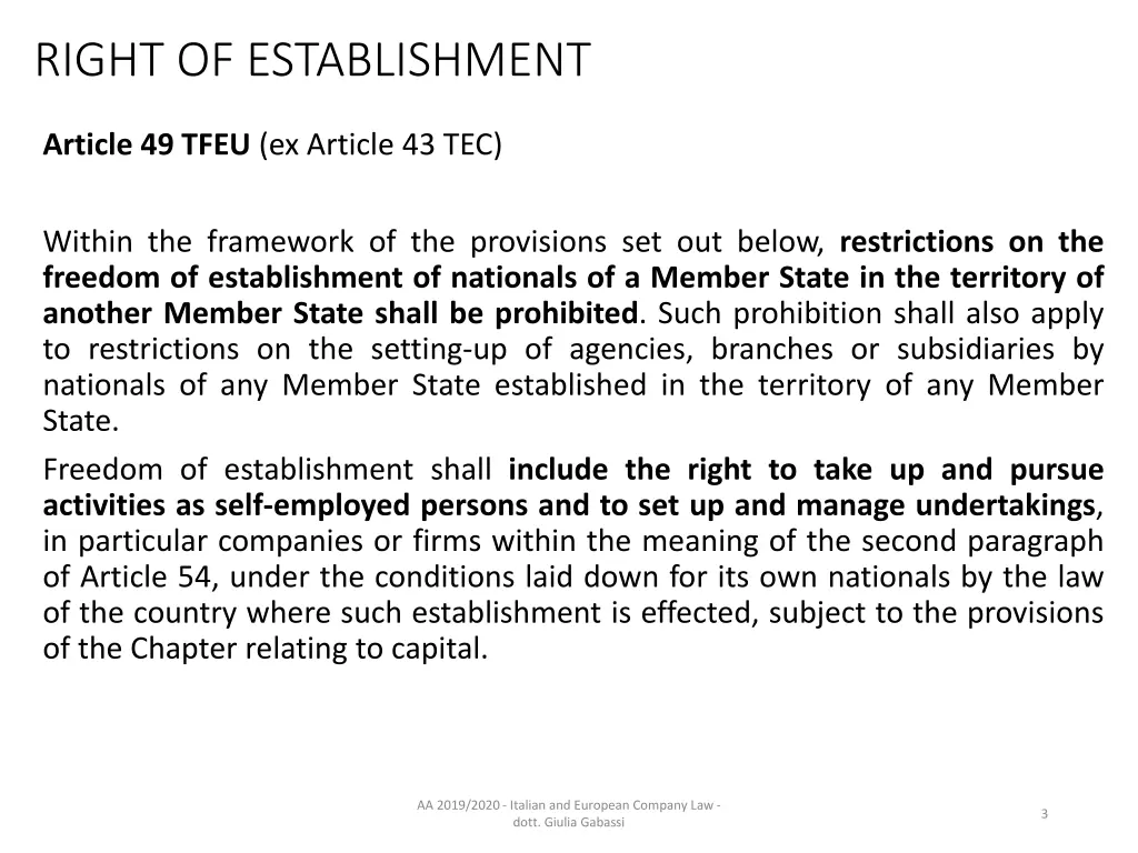 right of establishment