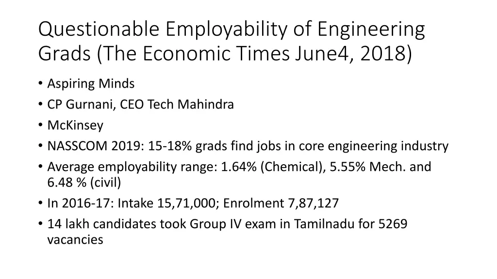 questionable employability of engineering grads