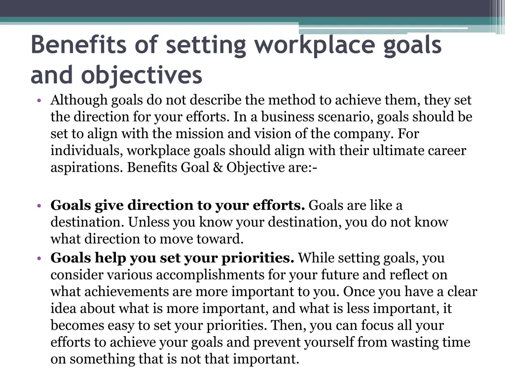 benefits of setting workplace goals