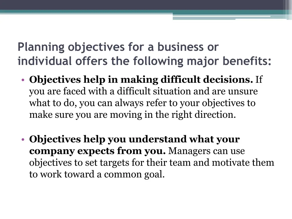 planning objectives for a business or individual 1