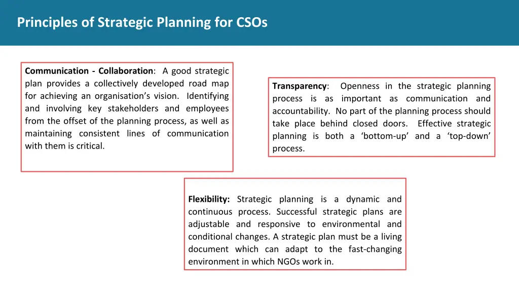 principles of strategic planning for csos