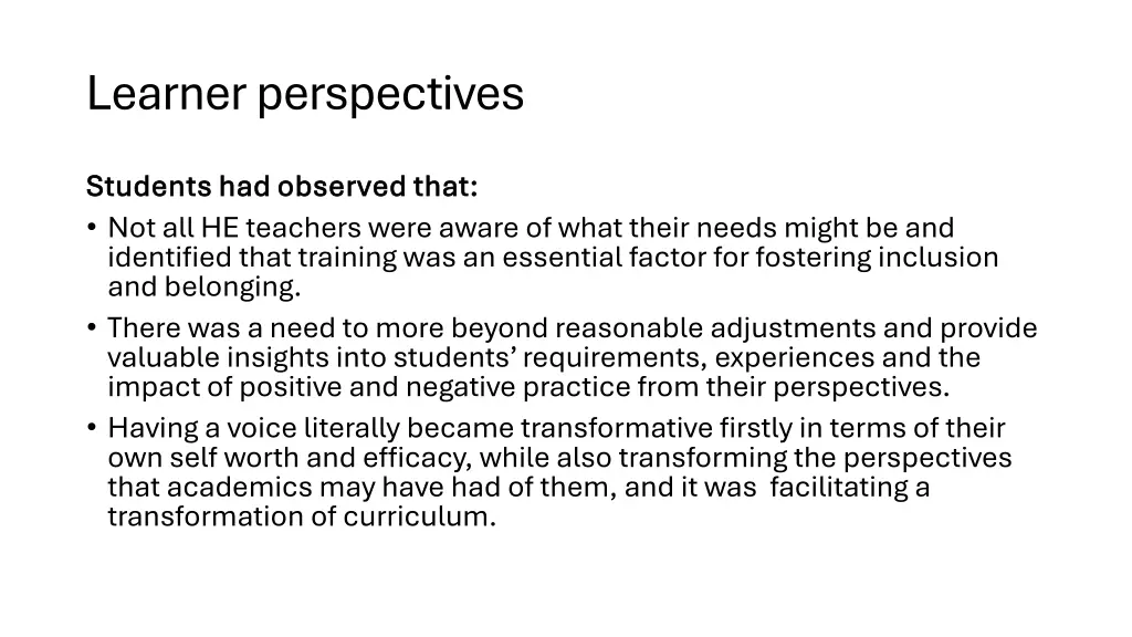 learner perspectives