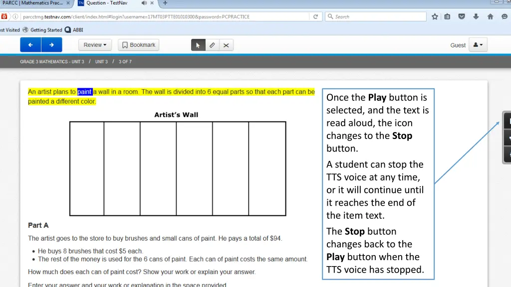 once the play button is selected and the text
