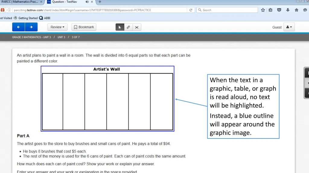 when the text in a graphic table or graph is read