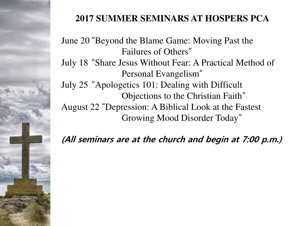 2017 summer seminars at hospers pca