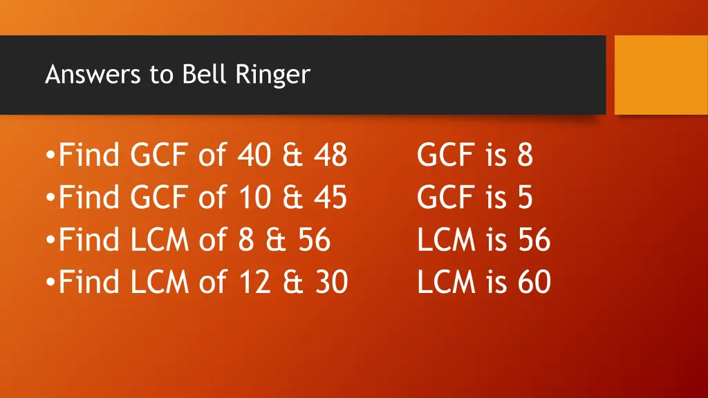 answers to bell ringer