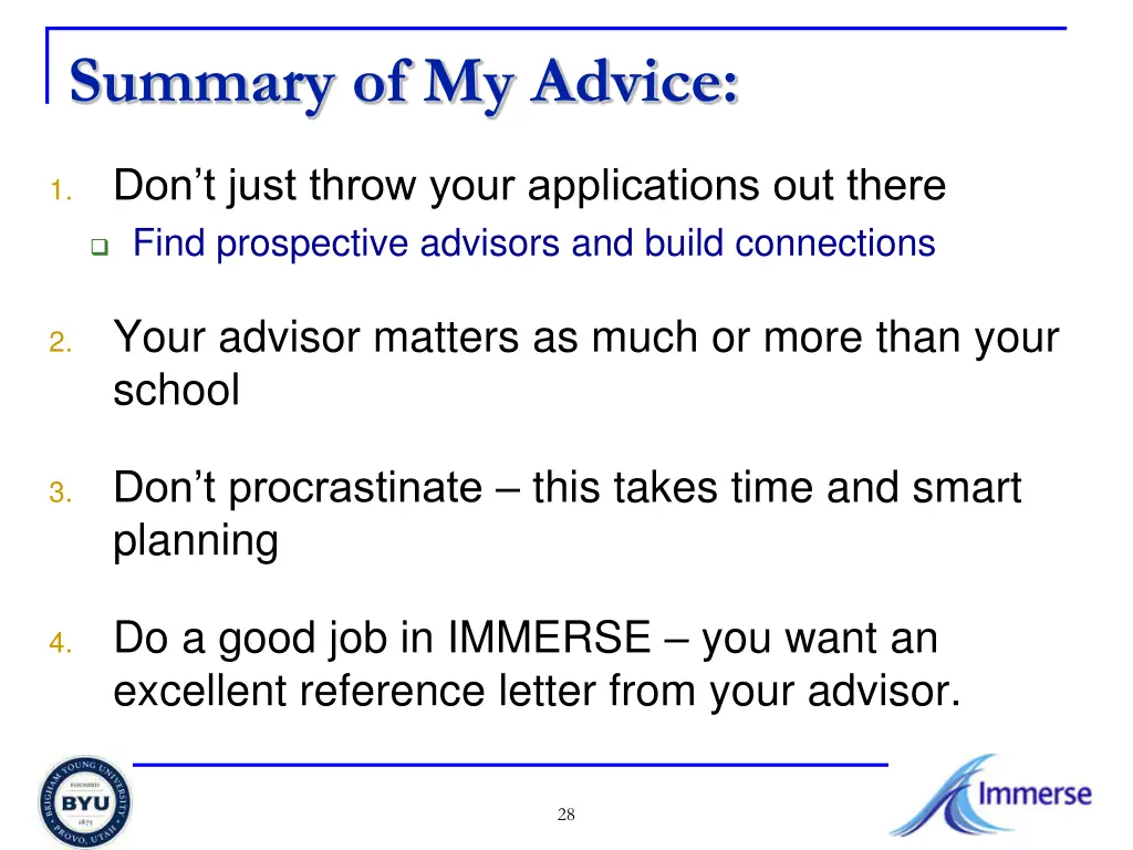 summary of my advice