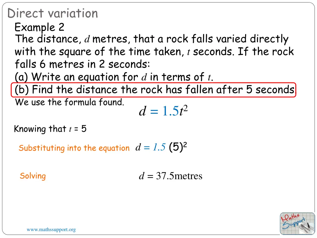direct variation example 2 the distance d metres