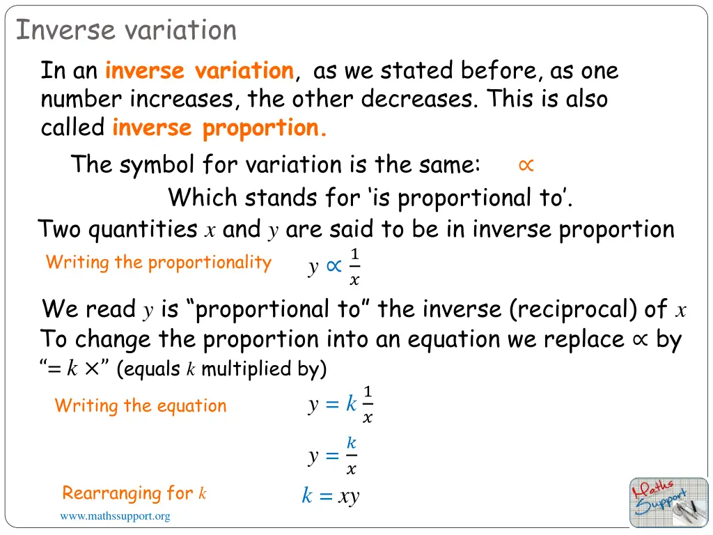 inverse variation in an inverse variation