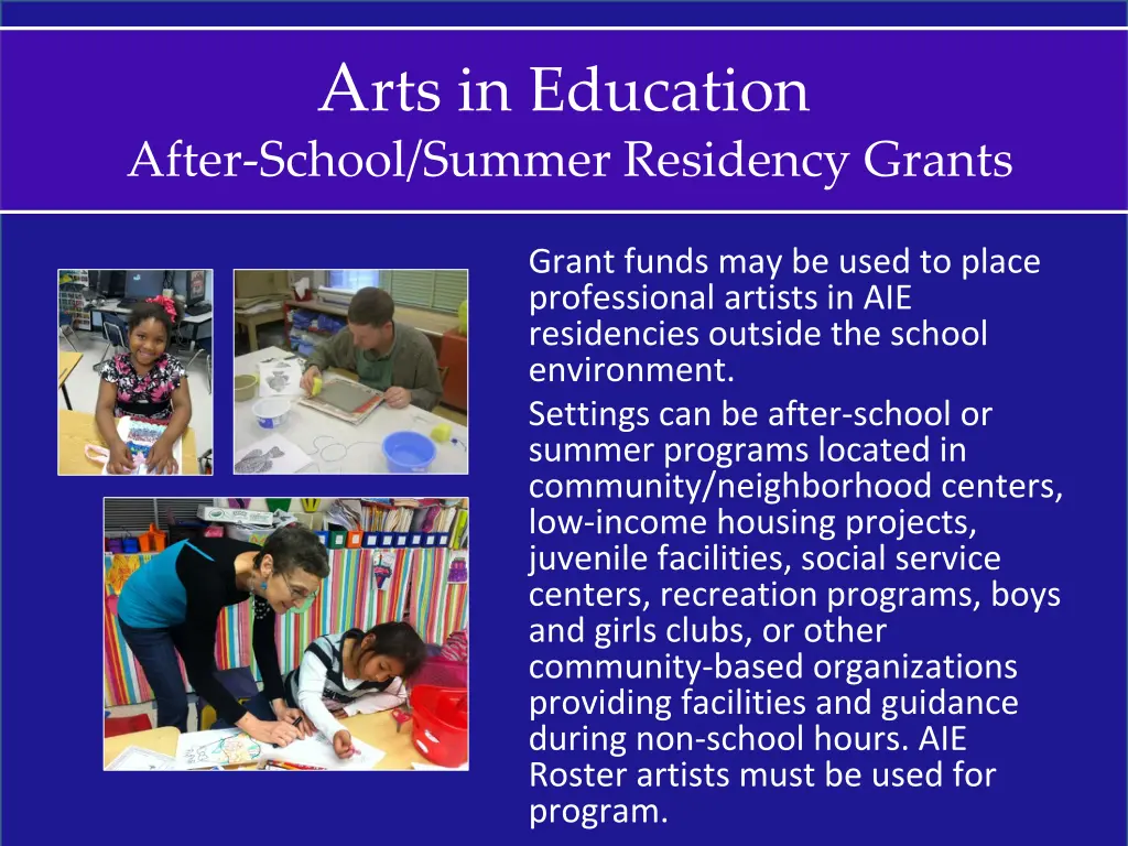 a rts in education after school summer residency