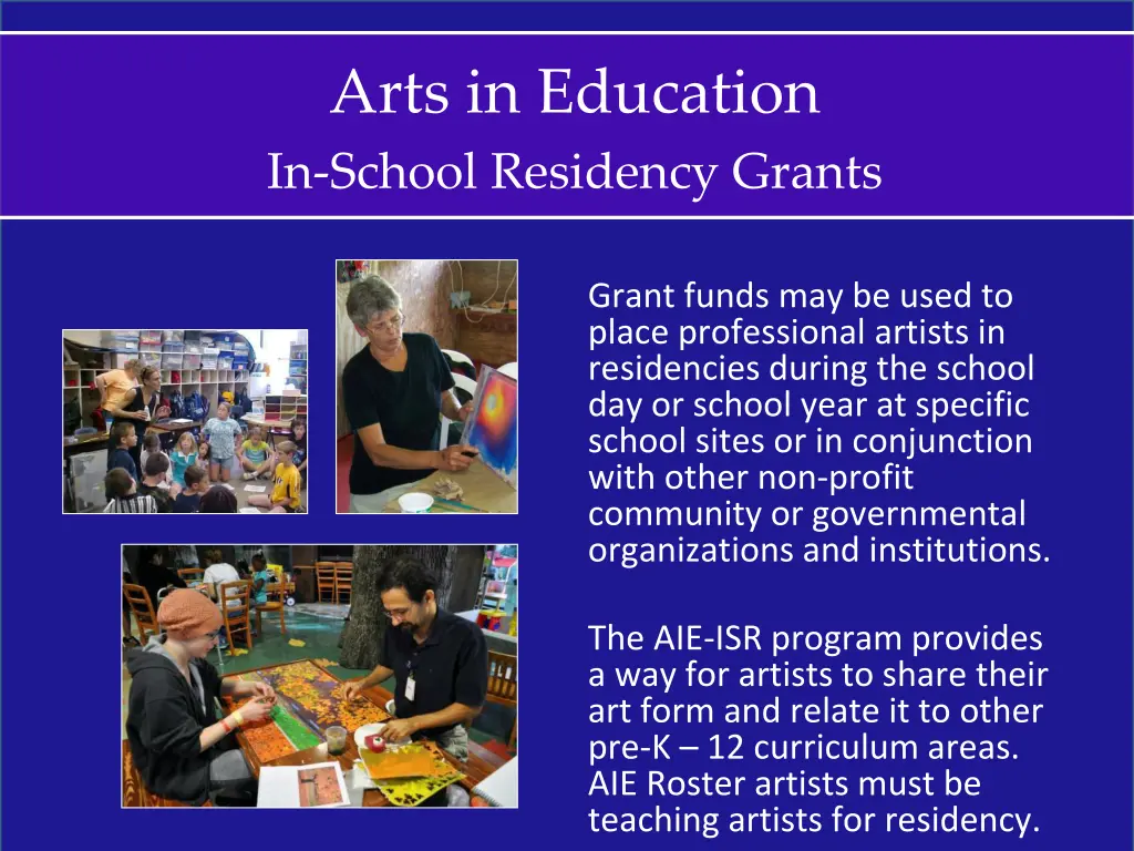 arts in education in school residency grants