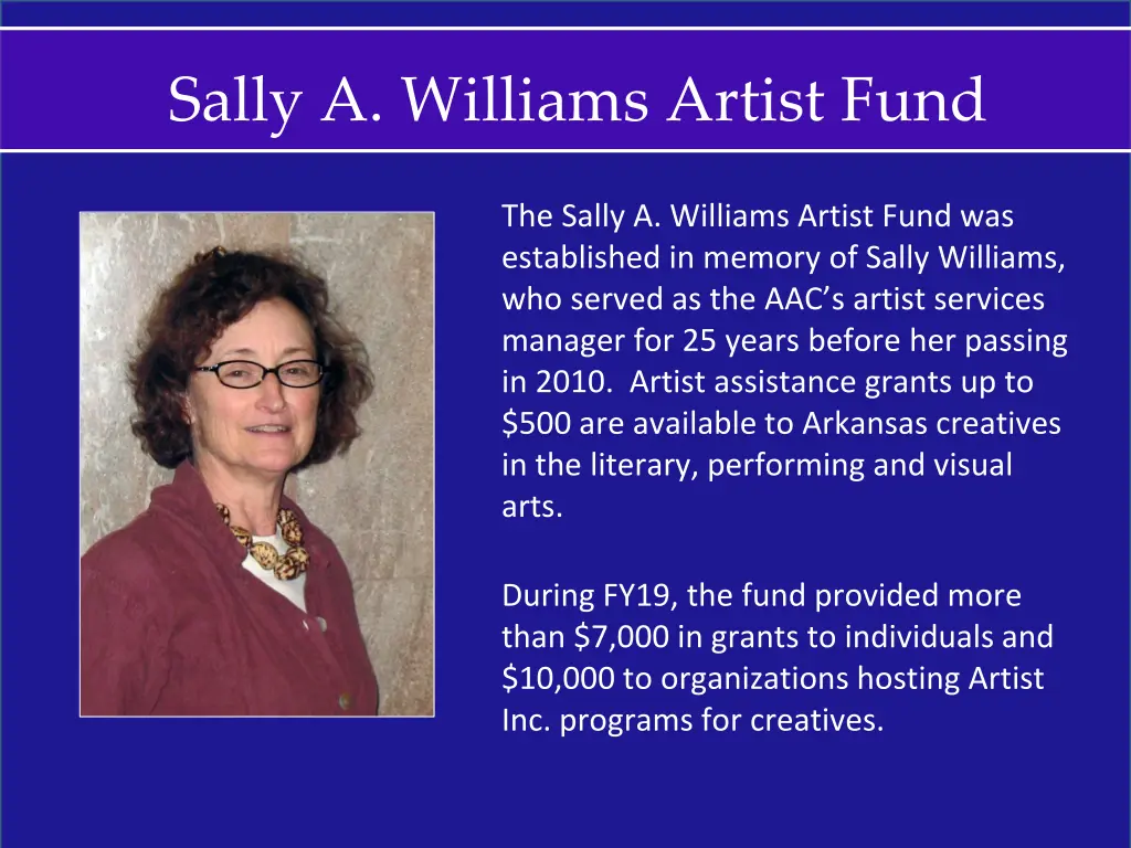 sally a williams artist fund